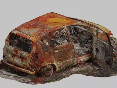 PBR 8K Burned Destroyed car Scan abandoned 3D model