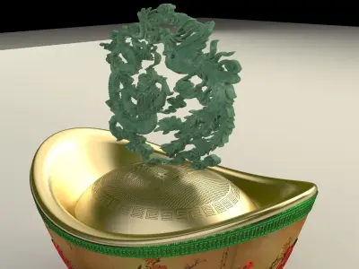 Chinese gold Ingot with dragon    3D model