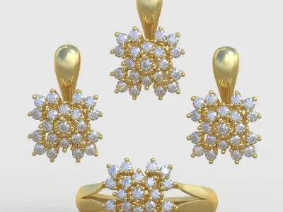 Ring  Earring and Pendant Set 3D printable model 0064 3D Model Pack