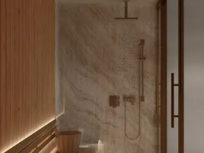Modern Luxury Sauna and Wellness Shower Combo Low-poly 3D model
