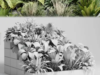  plant  stairs concrete vase pot fern bush grass 3D model