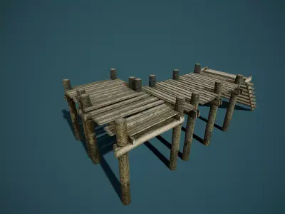 Old wooden pier Low-poly 3D model