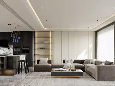 Modern living room dining room interior scenes  3D model