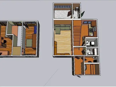 2 flors furnished middle-side house Low-poly 3D model