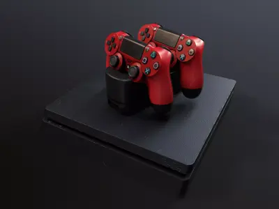 PS4 Slim with Dual Shock PS4 Controller and Controller Charger Free low-poly 3D model