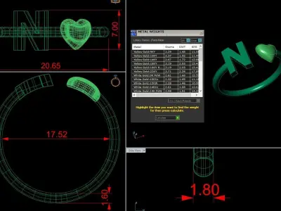Alphabet Jewelry with Heart Ring N 3D print model