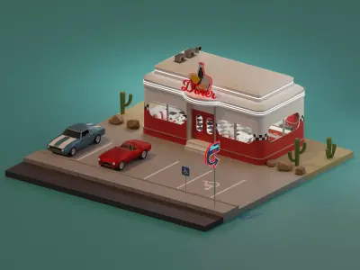 American diner - Full version Low-poly 3D model