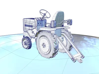 Old Red Garden Tractor Worn and Rusty 3D model