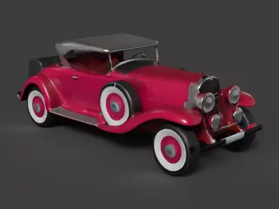 Red vintage car   Low-poly 3D model