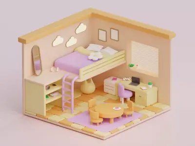 Cartoon cozy isometric room 3D model