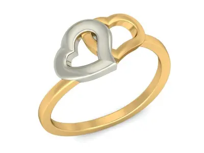 Ring - 2 1 two heart gold and gold 3D print model