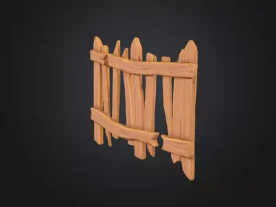 Cartoon Stylized Wooden Fence Low-poly 3D model