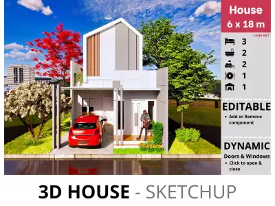 House 6x18m code 657 - Sketchup 3D model 3D model 3D model