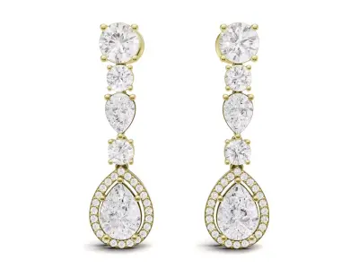 Pear Cut Blue Sapphire and Diamond Drop Earrings For Women 3D print model