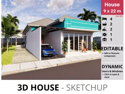 House 9x22m code 488- Sketchup 3D model 3D model 3D model