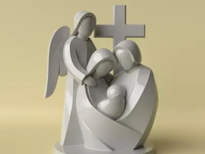 Minimalist Holy Family with Angel  Decorative Sculpture 3D print model