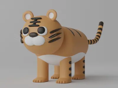Cartoon Cute Tiger Low-poly 3D model