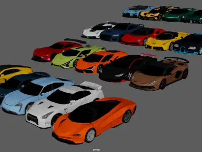 20x 3D Cars Pack - Game-Ready Low-poly 3D model