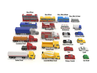 Cartoon Vehicle Pack - 145 Colors Low-poly 3D model