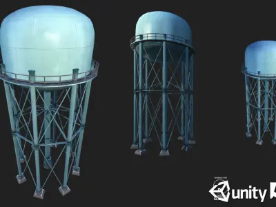 Metal Water Tower Low-poly 3D model