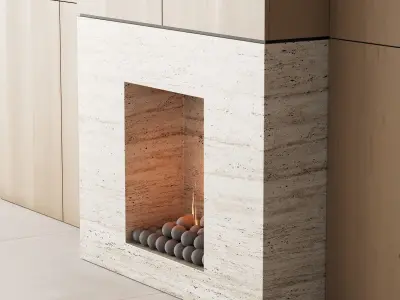 159 fireplace decorative wall kit 05 minimal wood travertine 00 3D model
