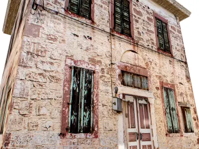 3D old low poly building model Low-poly 3D model