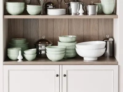 kitchen rack with accessories set 01 3D model