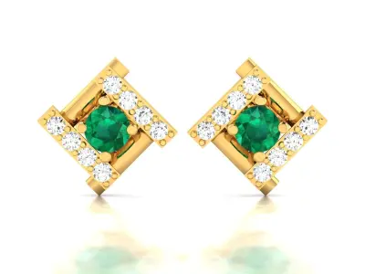 Earring emerald and diamond stud earrings gold 3D print model