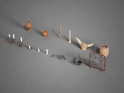 Various props collection Low-poly 3D model