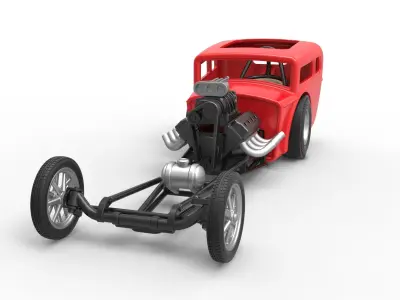 Front engine old school dragster with shell Scale 1 to 25 3D print model