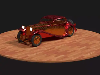 Chinese red golden vintage car   Low-poly 3D model