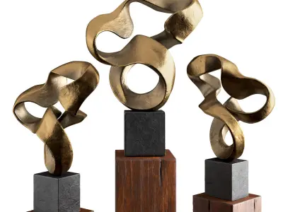 Wavy stripe art sculpture Low-poly 3D model