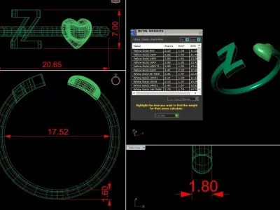 Alphabet Jewelry with Heart Ring Z 3D print model