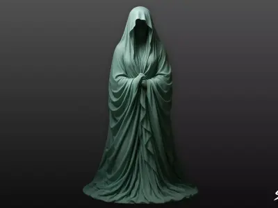 Ghost Statue Standing Vigil Low-poly 3D model