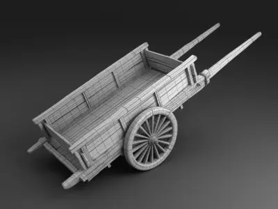 Vintage Wooden Cart Low-poly 3D model