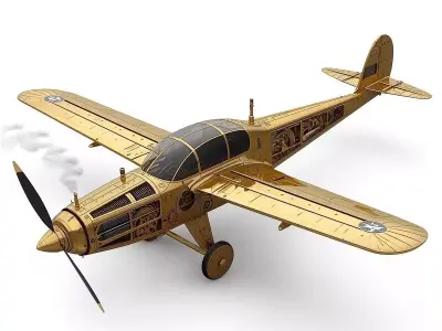 Stylized 3D Steampunk Sleek Gold Interceptor Low-poly 3D model