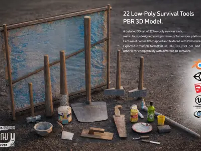 20 Plus Survival Tools Low-poly 3D model