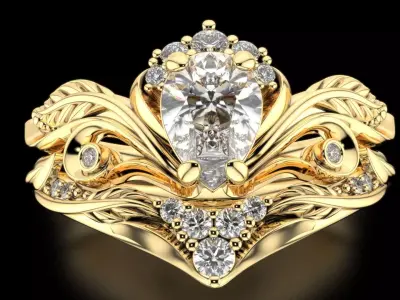 diamond wedding ring set 3D print model