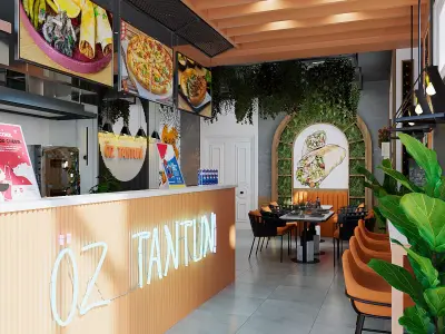 Cafe Restaurant Interior Design Scene 3D model