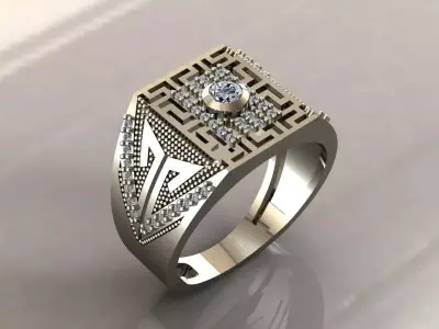 Gents Rings Diamond Men Ring STL 3DM 3D ready print model 3D print model