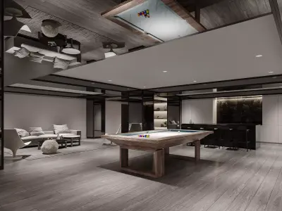 Luxury Party Room with Billiard Table  Modern 3D Interior Design 3D model