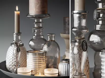 Candles Set glass vases and candle holders 3D model