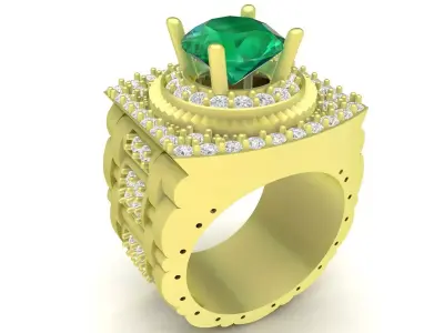 Luxury Emerald Halo Square Men Ring  3731 3D print model