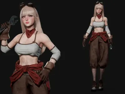 Mechanic Girl - Game Ready Low-poly 3D model