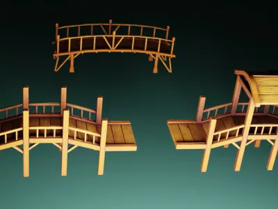 Rock and wood bridges Low-poly 3D model