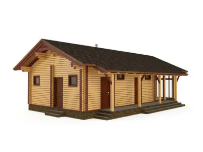 Wooden house with a bath 3D model