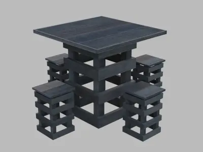 Table and chairs - Recycled wood Low-poly 3D model