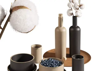 Japandi decoration set with cotton 3D model