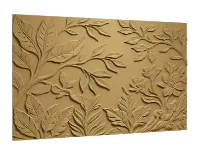 Modern Floral Relief Panel Wall Decor Set STL Mural CNC 318  3D model