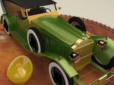 Chinese gold ingot with Antique car 3D model